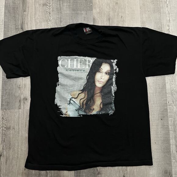 Vintage CHER Believe Tour Black GIANT Double Sided Concert Tour Band Shirt Sz XL - Picture 1 of 4